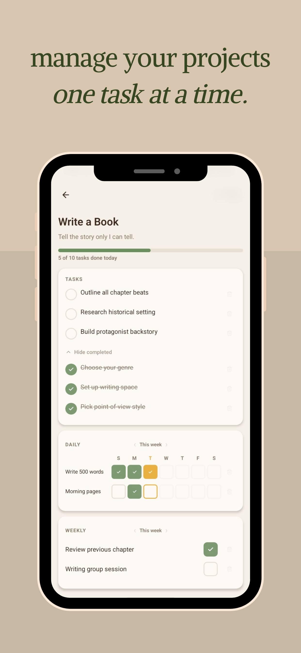 Project tasks preview